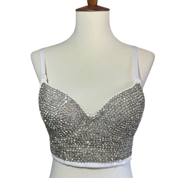 Rhinestone Pushup Bustier Sparkly Crop Top Bachelorette - Picture 3 of 10